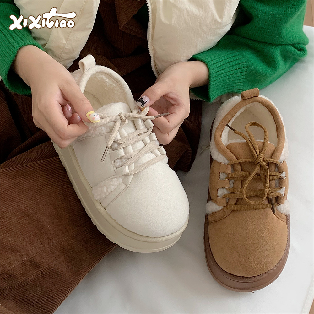 细细条 百搭羊羔毛休闲板鞋防滑厚底保暖冬季时尚复古面包棉鞋女,女鞋,休闲板鞋,淘宝优惠券,粉丝福利购,淘宝优惠卷