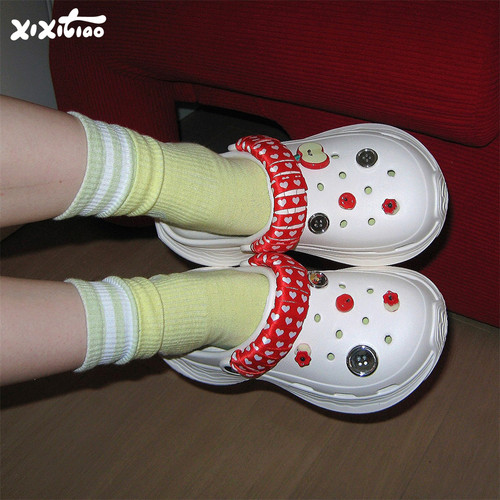 细细条苹果番茄度假凉拖ins