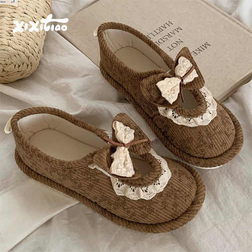 细细条复古蝴蝶结透气月子鞋