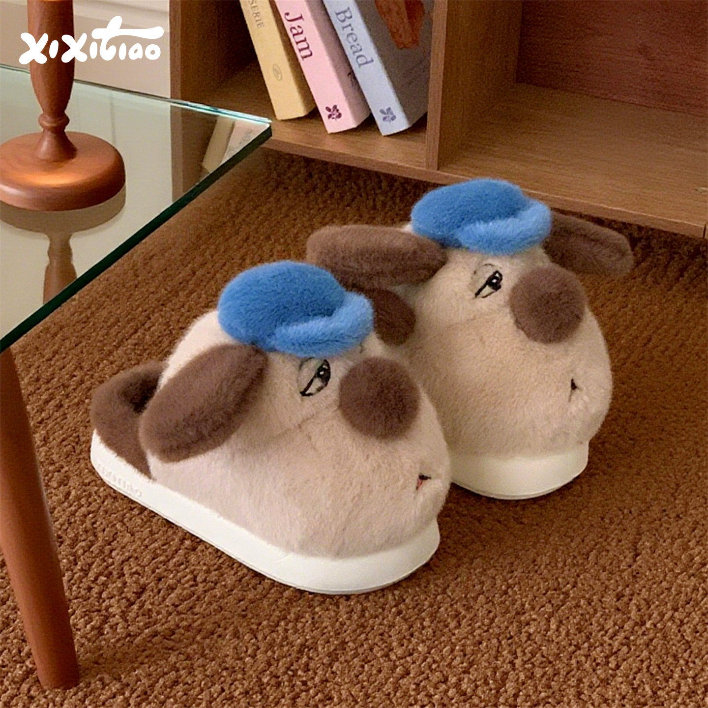细细条 丑萌大鼻子小狗棉拖鞋男女冬季ins可爱趣味居家情侣毛毛鞋,居家布艺,居家棉拖/棉鞋,淘宝优惠券,粉丝福利购,淘宝优惠卷