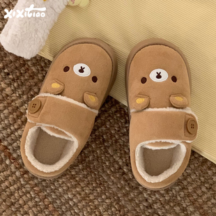 百搭可爱加绒乐福面包鞋 女2025冬新款 软萌小熊魔术贴棉鞋 细细条