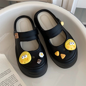 踩屎感包头凉拖鞋 夏韩版 可爱芝士奶酪玛丽珍洞洞鞋 细细条 凉鞋 女