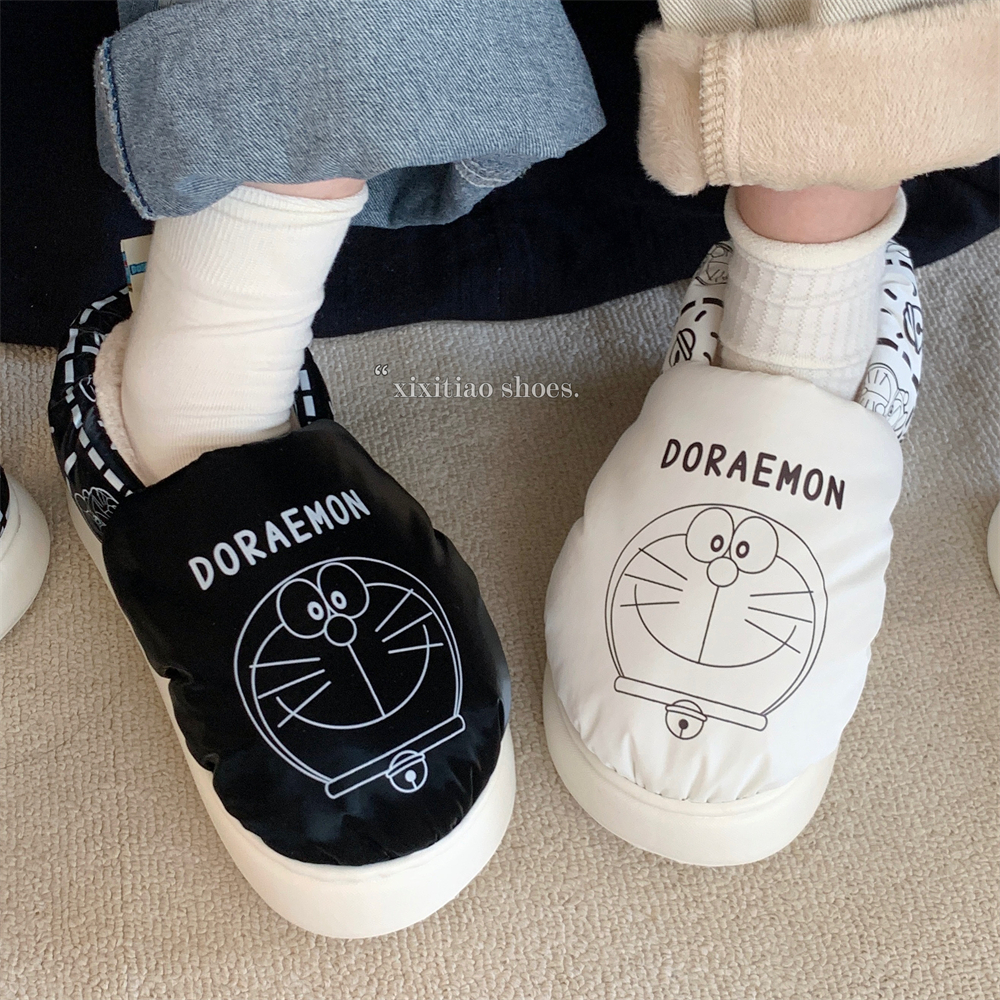 细细条可爱叮当猫保暖加绒月子鞋