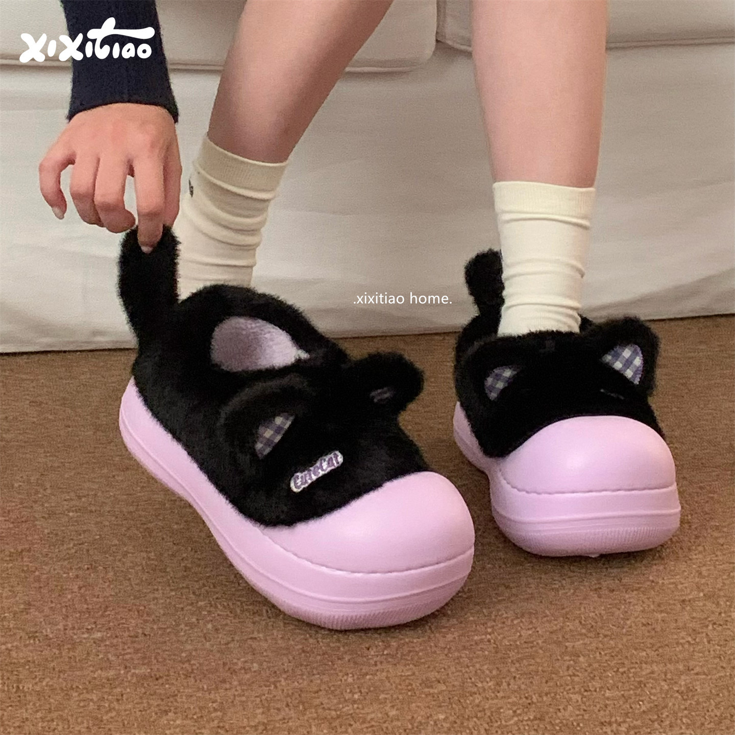 细细条 软萌小猫Lolita棉拖鞋女保暖包跟防滑冬季室内外毛毛棉鞋,居家布艺,居家棉拖/棉鞋,淘宝优惠券,粉丝福利购,淘宝优惠卷