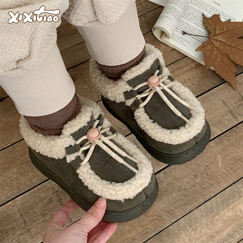 细细条系带抽绳亲子复古雪地靴