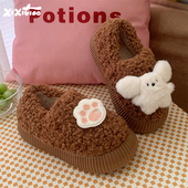 学生冬季 保暖羊羔毛棉鞋 可爱小兔子新款 细细条 百搭休闲面包鞋 女