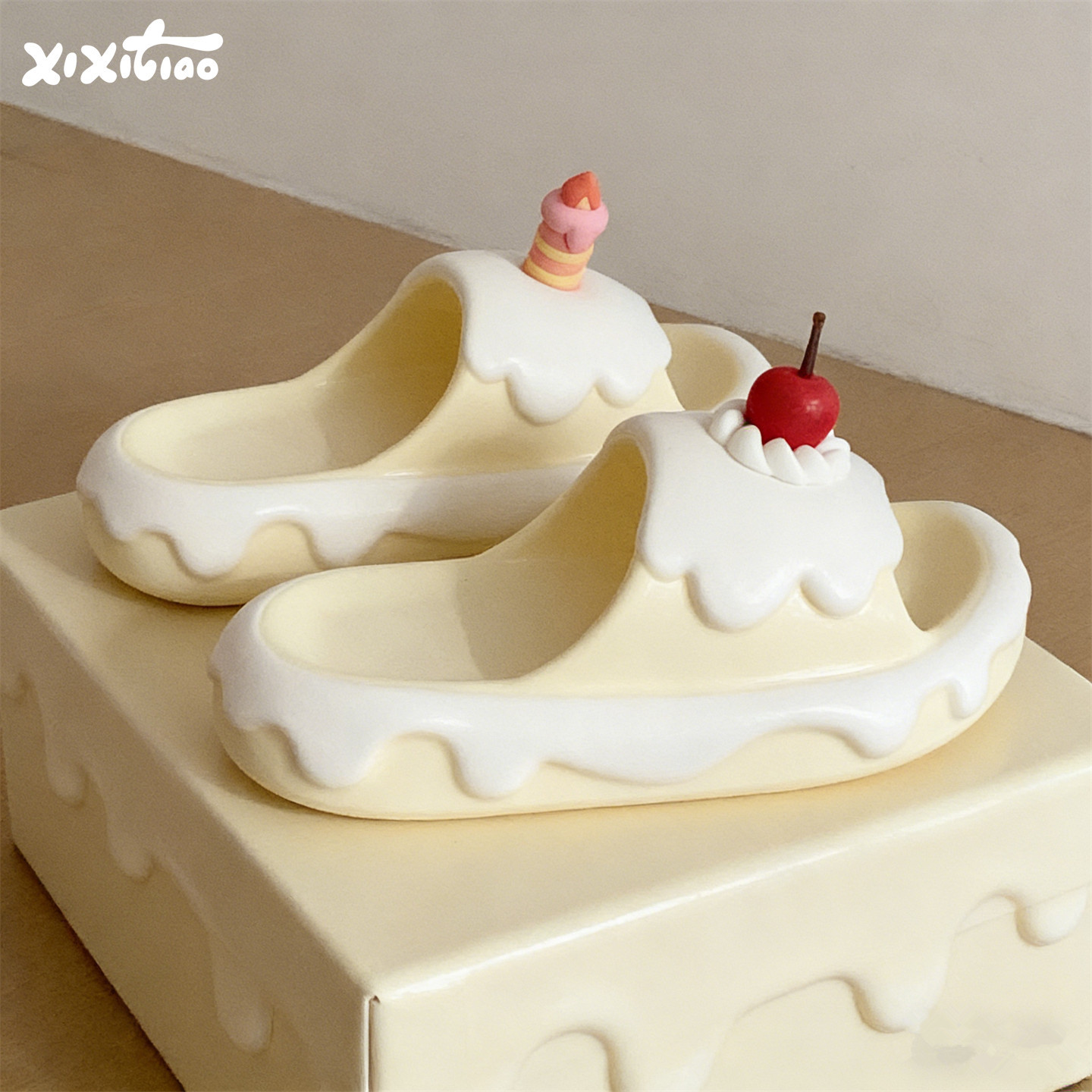 细细条 网红甜美樱桃奶油蛋糕居家凉拖鞋少女心学生防滑洗澡夏季,居家布艺,居家凉拖/凉鞋,淘宝优惠券,粉丝福利购,淘宝优惠卷