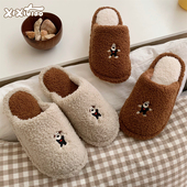 细细条 ins情侣居家用保暖防滑毛毛鞋 趣味可爱小狗棉拖鞋 男女冬季
