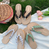 少女心夹脚凉拖鞋 细细条 韩系波点人字拖女轻便防滑海边度假夏季