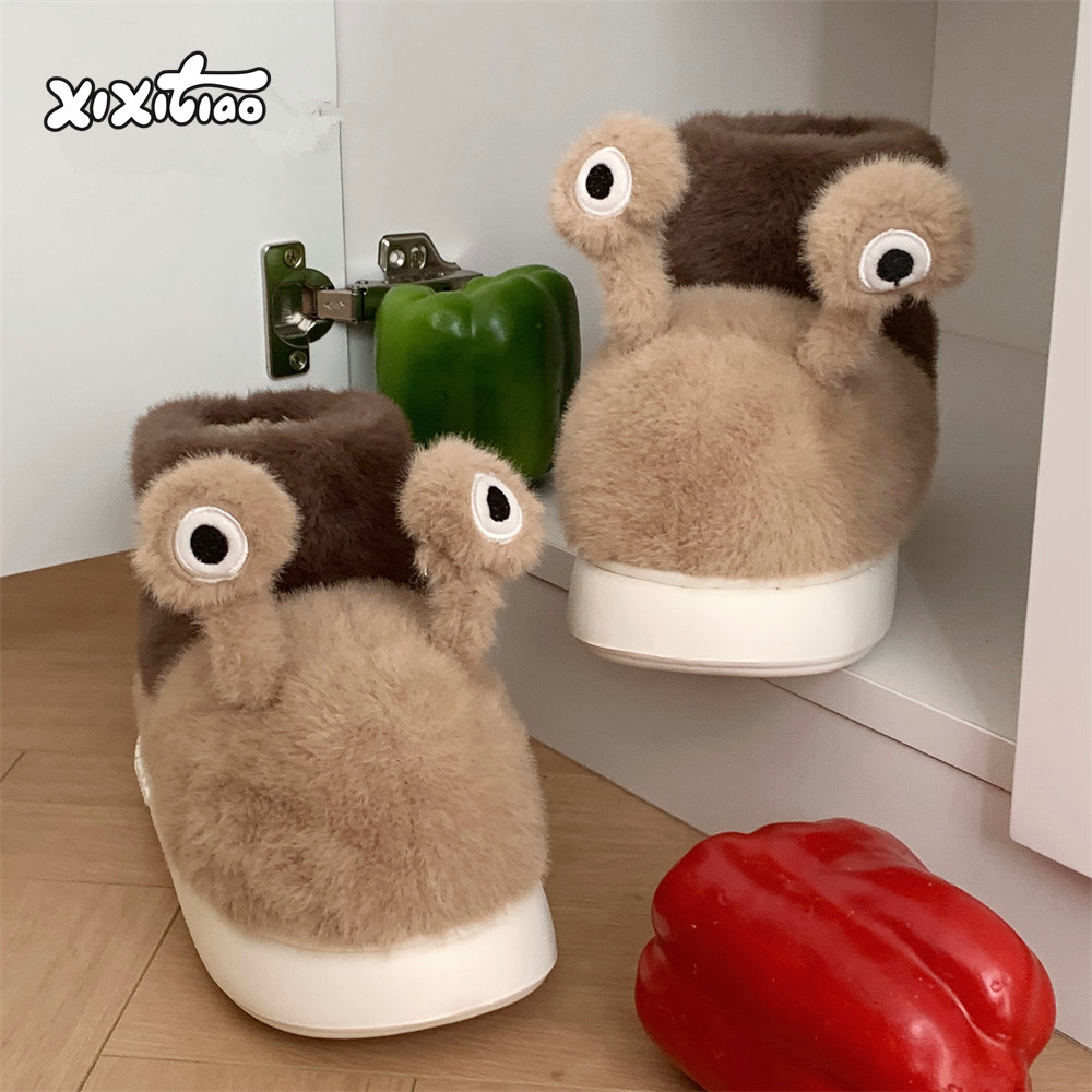 细细条 加绒加厚保暖情侣户外短筒棉靴趣味蜗牛冬季居家棉鞋男女,女鞋,时尚雪地靴,淘宝优惠券,粉丝福利购,淘宝优惠卷