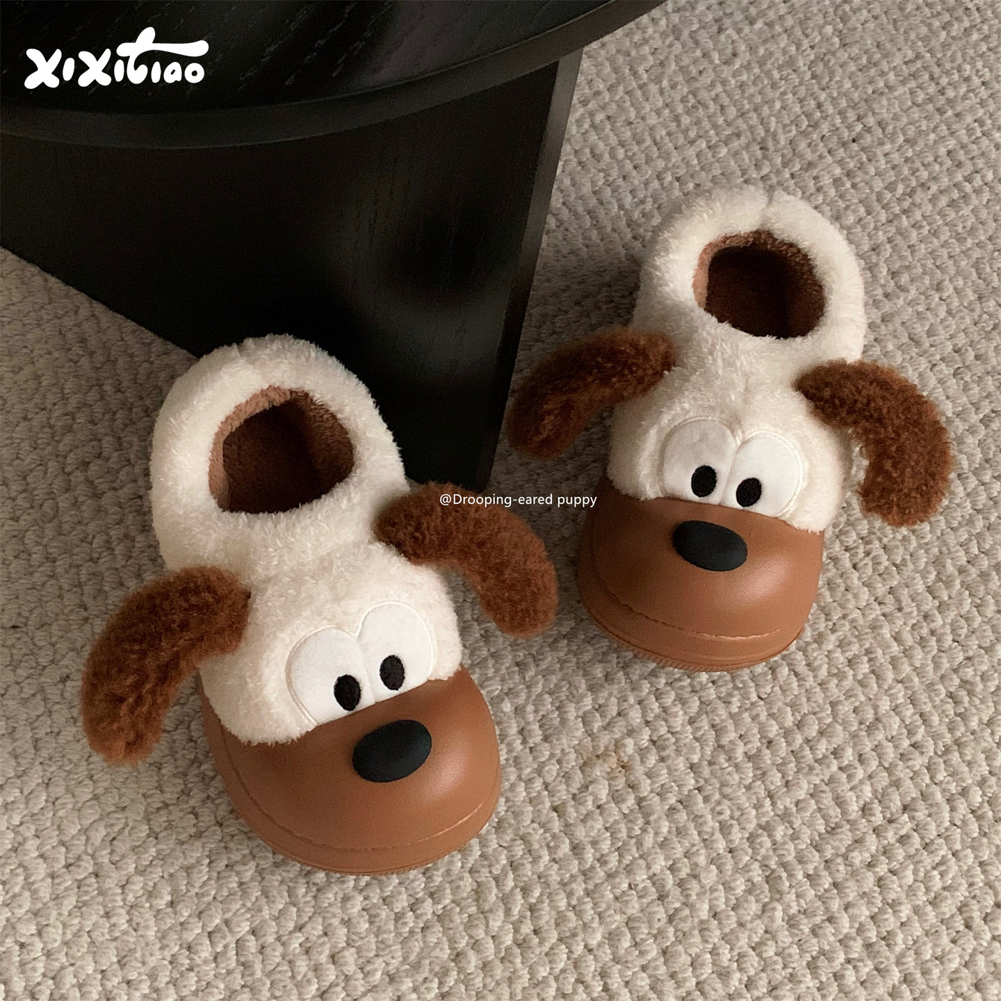 细细条 趣味狗狗懒人棉拖鞋女外穿居家防滑保暖冬季厚底毛毛棉鞋