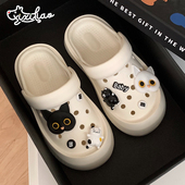 凉鞋 细细条 女夏eva厚底外穿时尚 潮酷洞洞鞋 新款 黑白小猫包头拖鞋