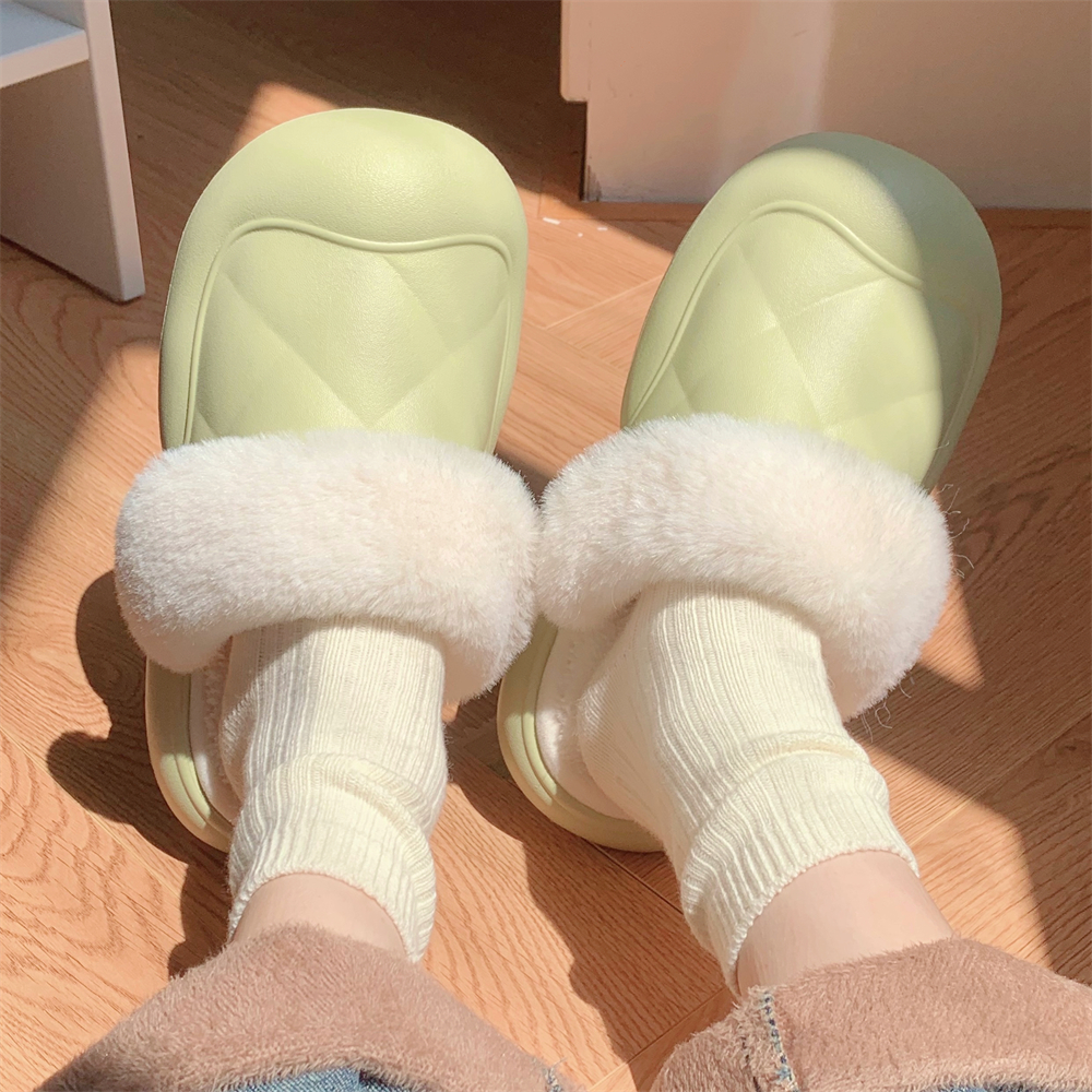 细细条保暖防滑平底毛毛包头拖鞋