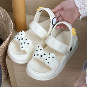 细细条 两穿沙滩拖鞋 网红波点蝴蝶结凉鞋 女防滑厚底踩屎感eva夏季