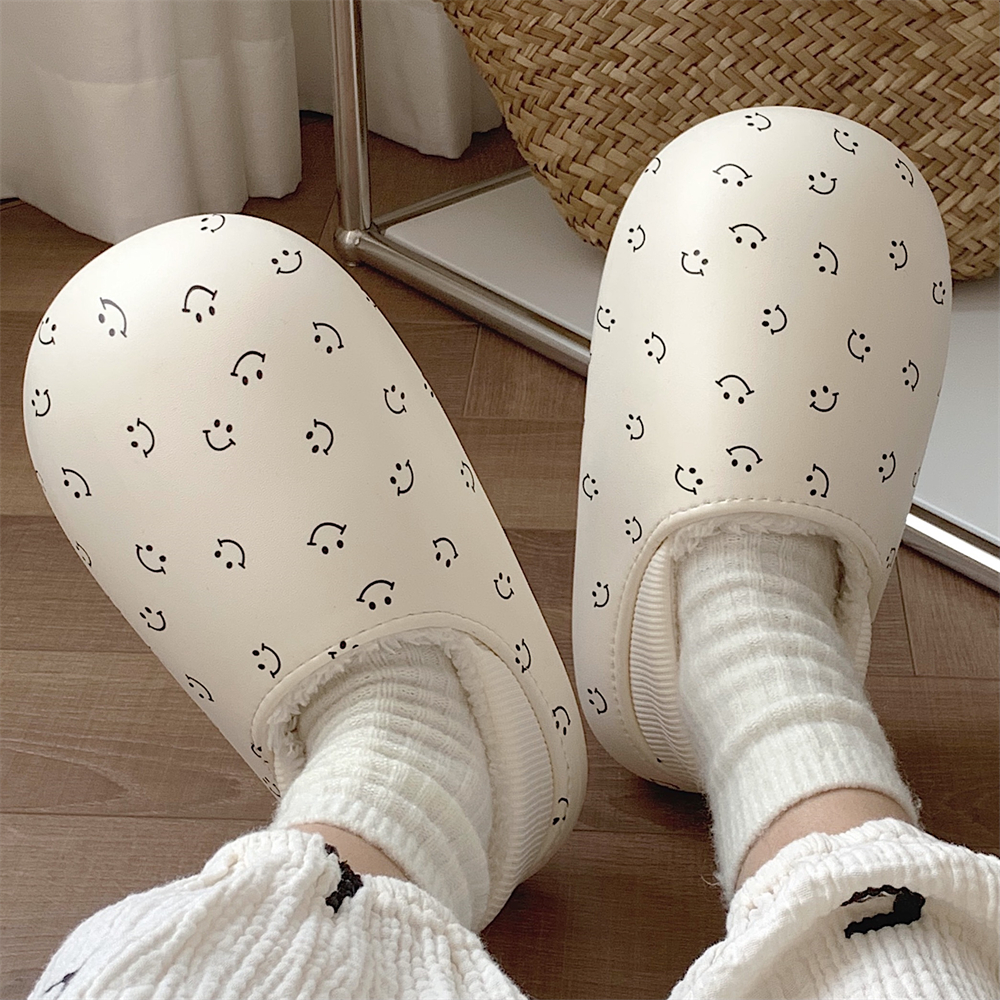 细细条防滑防水简约家居包跟棉拖