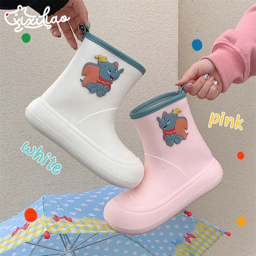 细细条可爱小飞象雨天防水雨靴