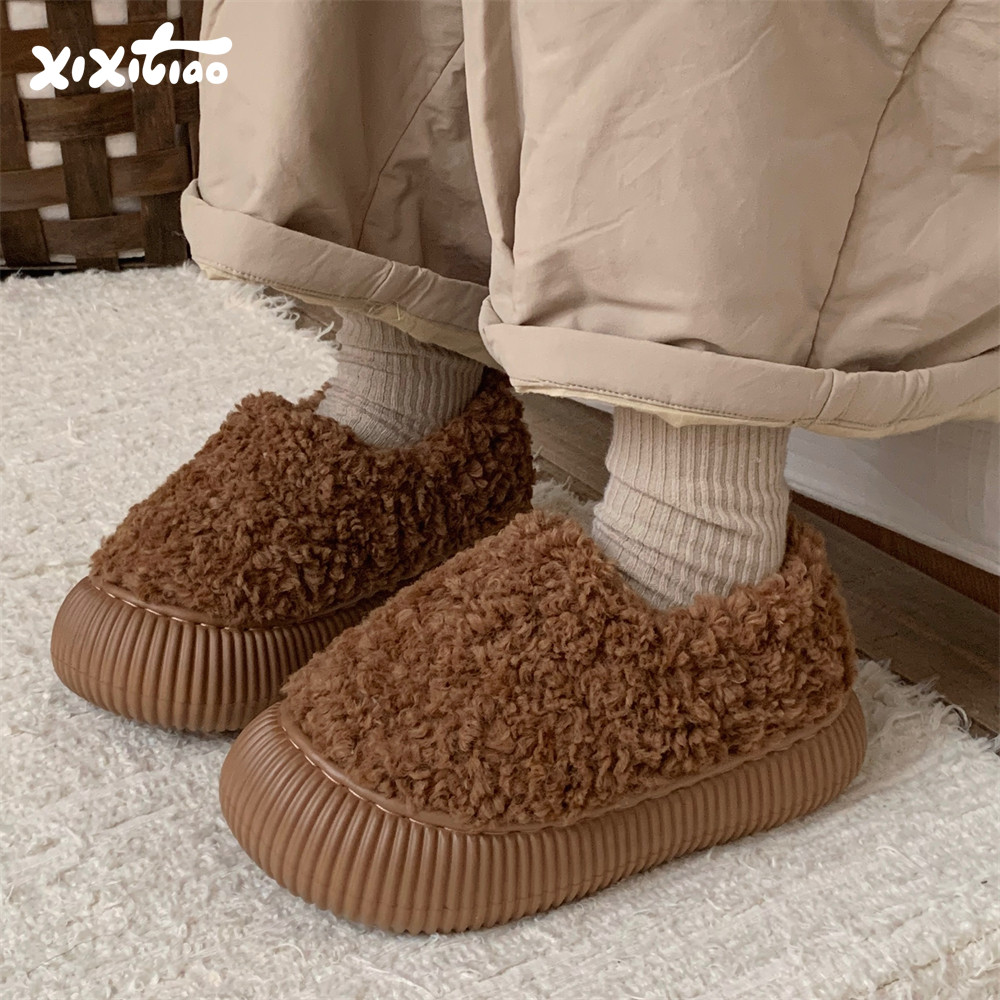 细细条舒适保暖复古羊羔毛棉鞋
