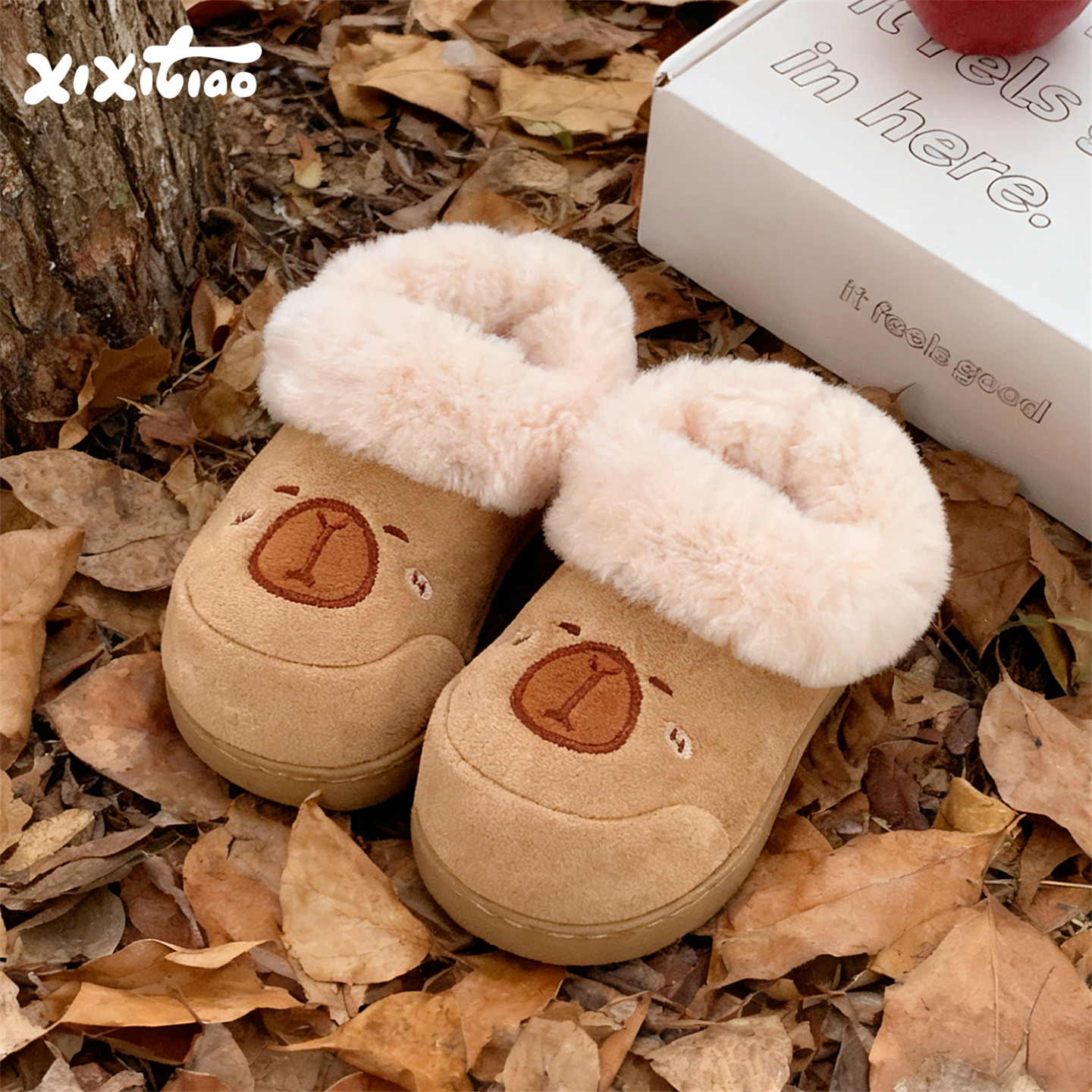 细细条 儿童毛毛靴冬可爱卡皮巴拉水豚男童女童防滑时尚户外棉鞋,童鞋/婴儿鞋/亲子鞋,棉靴,淘宝优惠券,粉丝福利购,淘宝优惠卷