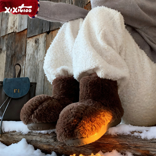 细细条保暖丑萌大头毛毛靴女