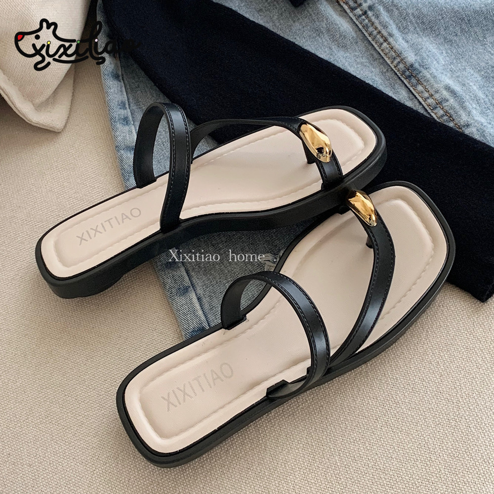 细细条 法式夹脚凉拖鞋女夏季海边度假防滑平底高级感拼色人字拖,女鞋,人字拖,淘宝优惠券,粉丝福利购,淘宝优惠卷