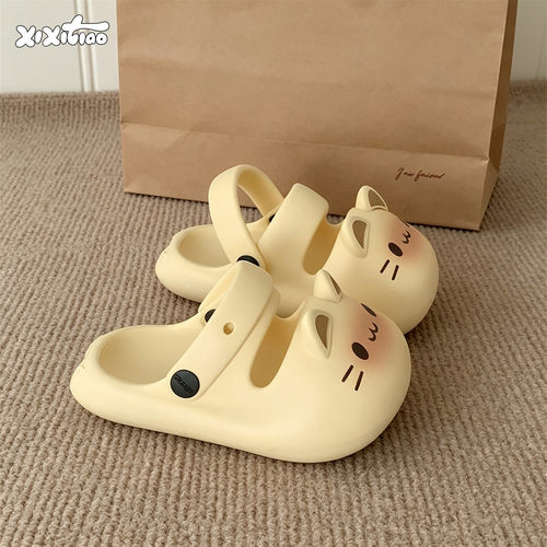 细细条可爱猫咪儿童包头凉拖