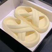 细细条 交叉凉拖ins潮 网红外穿时尚 踩屎感软厚底面包拖鞋 男女夏季