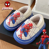 保暖防水小中大童男童包跟棉鞋 细细条 冬季 蜘蛛侠儿童棉拖鞋 正版