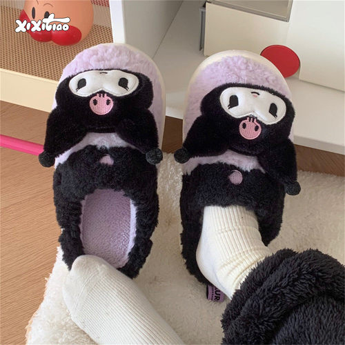 细细条 三丽鸥库洛米毛毛月子鞋女居家保暖防滑可爱卡通棉拖鞋冬