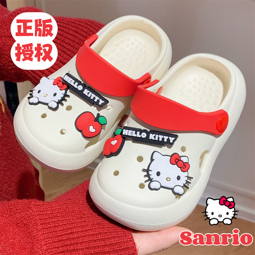 细细条卡通可爱凯蒂猫宝宝洞洞鞋