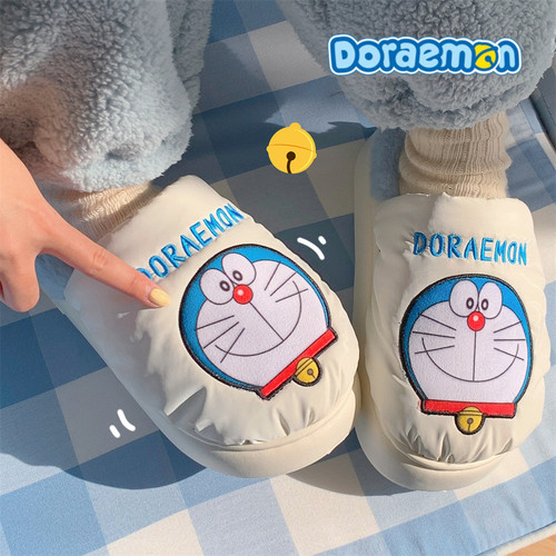 细细条可爱叮当猫软底防滑棉拖鞋
