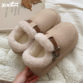 复古保暖勃肯鞋 棉鞋 女时尚 细细条 创意仿皮带扣冬季 户外雪地靴ins