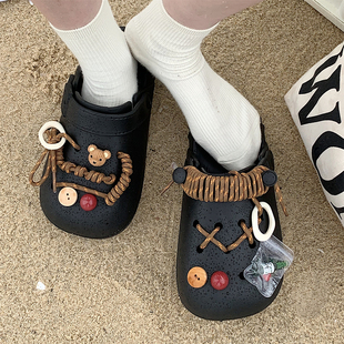 复古绳索洞洞鞋 夏 男女日系外穿防滑eva防臭沙滩鞋 小众个性 细细条