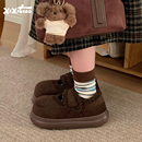 细细条 法式加绒魔术贴面包鞋女韩系可爱厚底保暖豆豆棉鞋ins秋冬