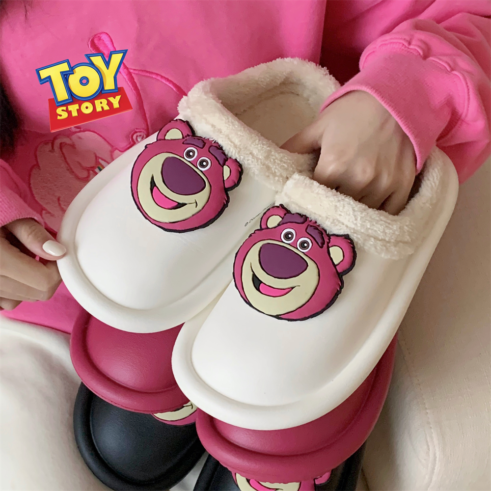 细细条少女心草莓熊保暖居家棉鞋