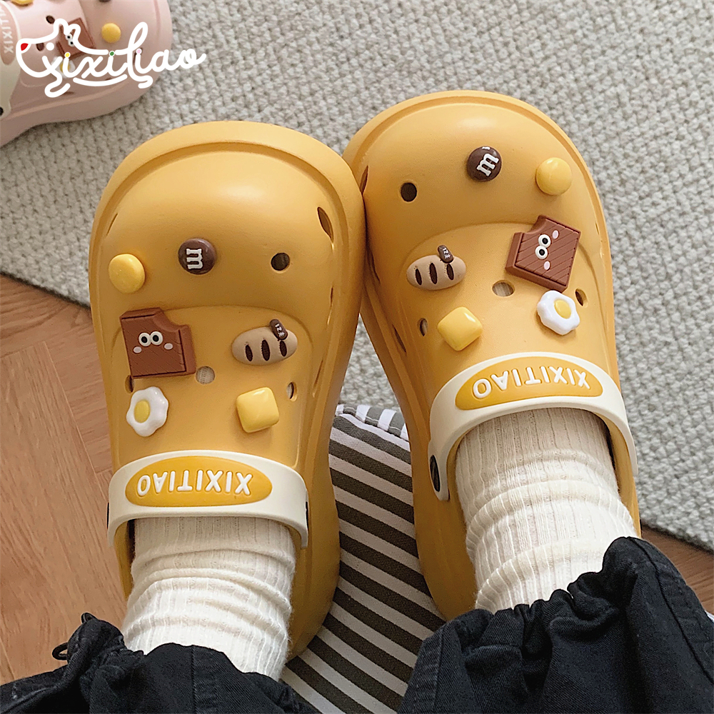 细细条 街头风ins可爱饼干洞洞鞋女时尚厚底潮酷百搭夏季沙滩凉拖