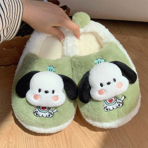 细细条少女心可爱小狗情侣棉拖鞋