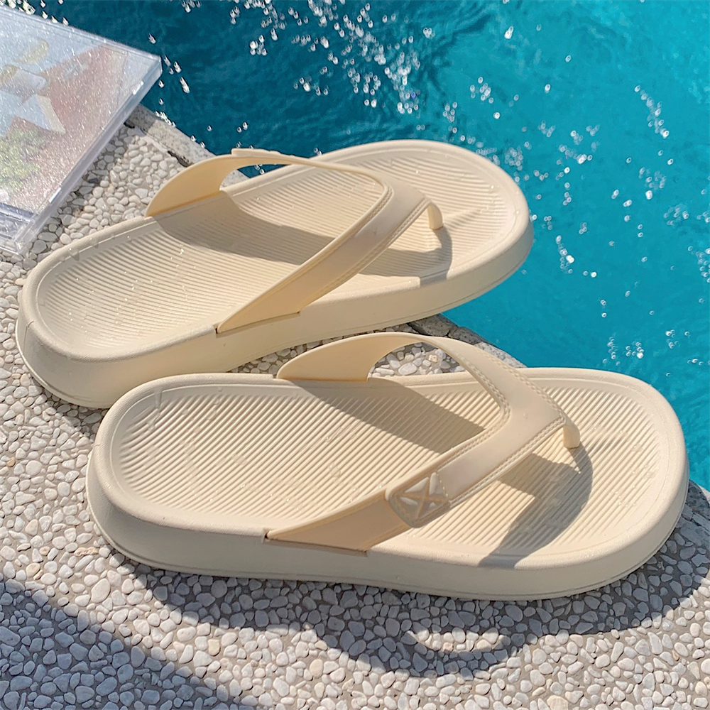 细细条简约纯色防滑沙滩人字拖