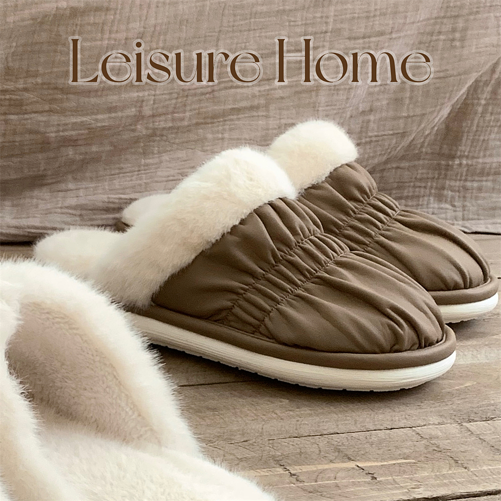 细细条时尚褶皱男士家居棉鞋