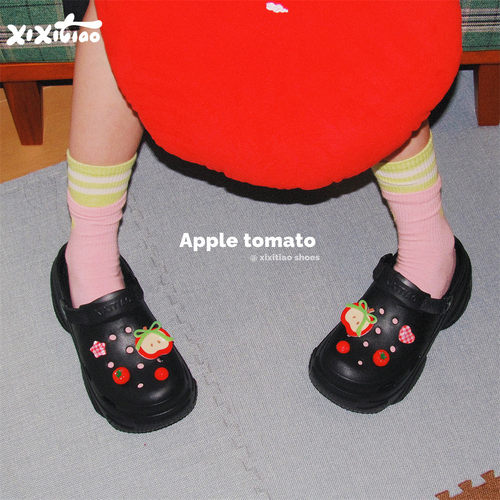 细细条网红diy红苹果番茄洞洞鞋