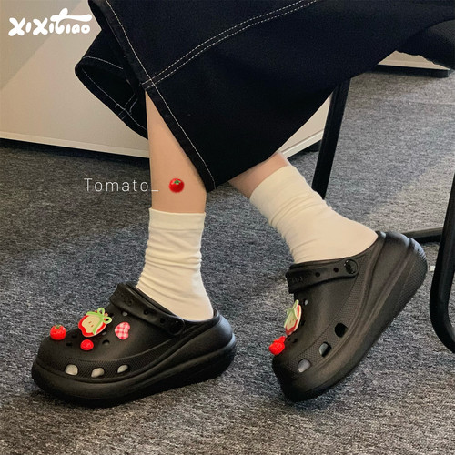 细细条可爱苹果番茄洞洞鞋女