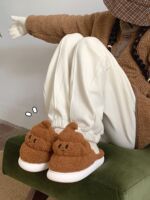 Thin and funny creative cotton slippers for men and women 2025 winter couple fun poop plush home shoes thumbnail 7