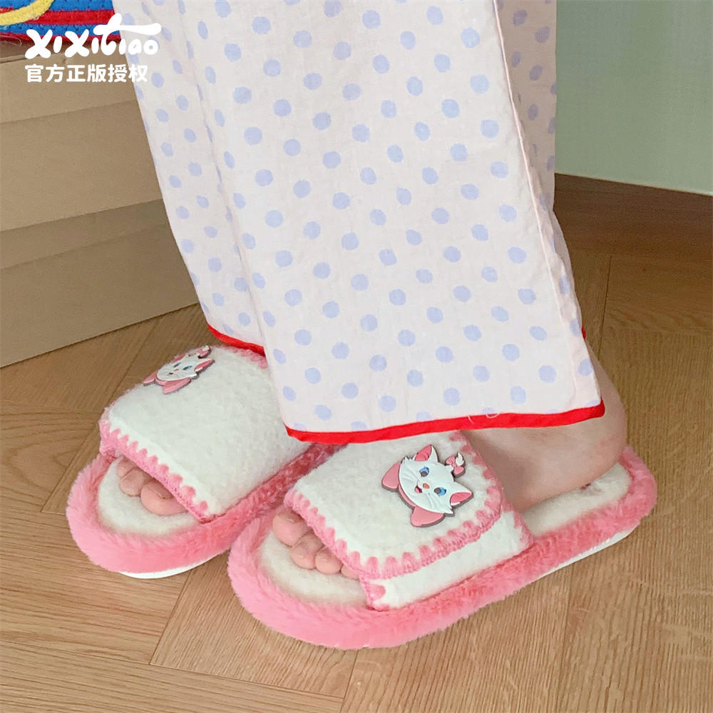 细细条迪士尼Marie一字棉拖鞋