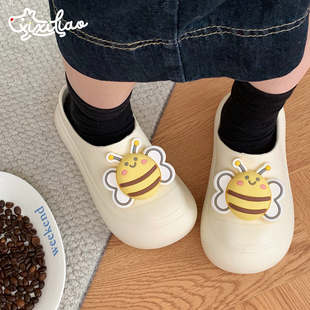 外穿厚底可爱小蜜蜂大头鞋 EVA时尚 女春夏 少女心包头半拖鞋 细细条