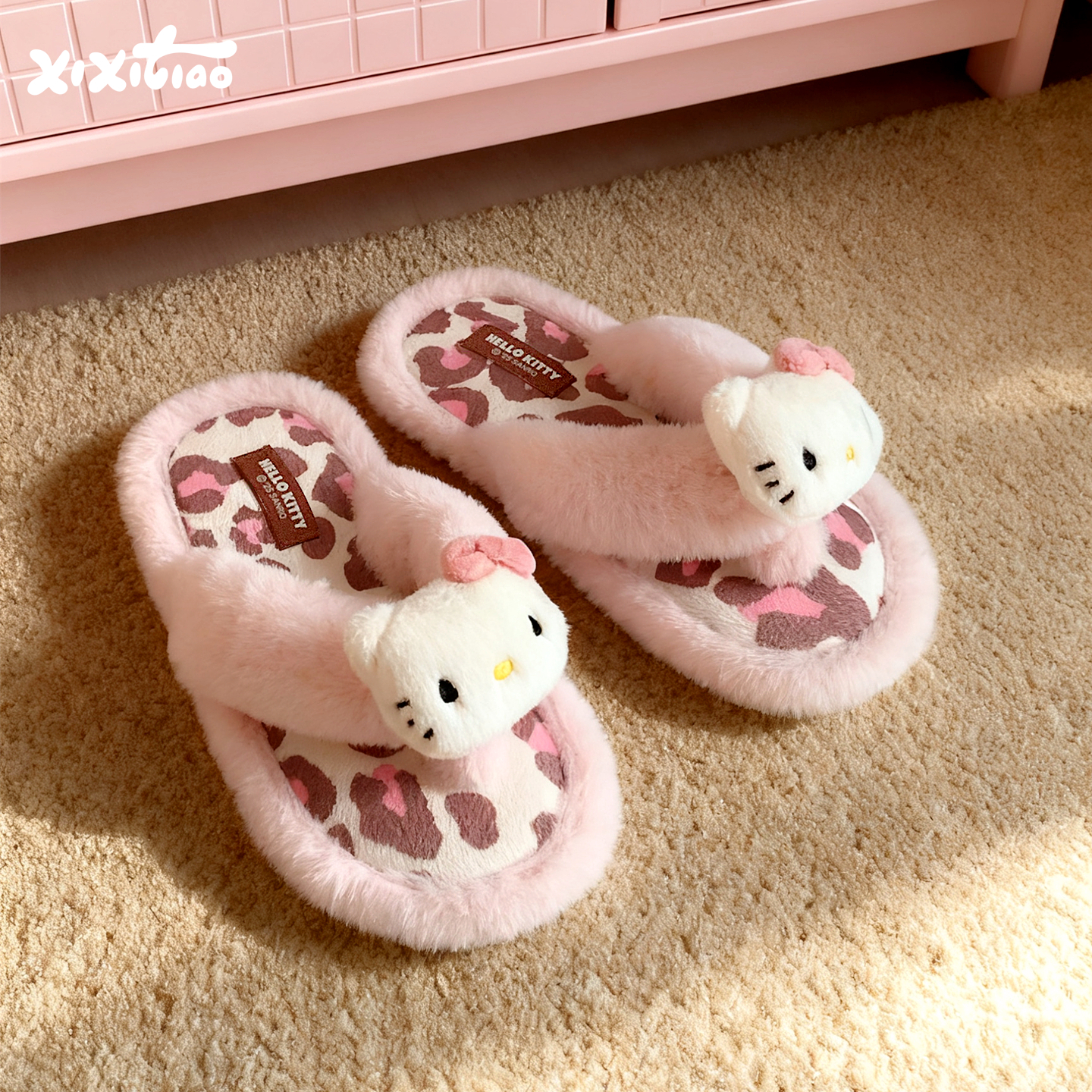 细细条HelloKitty毛毛人字拖