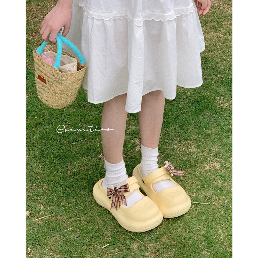 细细条甜美蝴蝶结时尚玛丽珍拖鞋