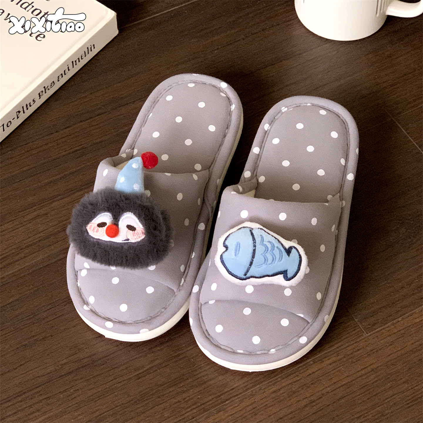 细细条 ins风可爱企鹅棉布拖鞋吸汗不闷脚卧室防滑四季款地板鞋女