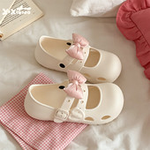 春夏休闲百搭防滑芭蕾舞女鞋 细细条 公主风粉色蝴蝶结玛丽珍单鞋