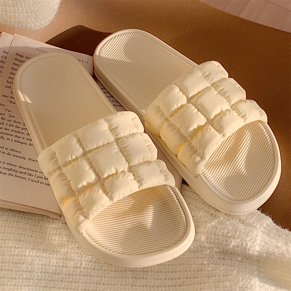 细细条简约泡芙格子夏天防滑凉拖
