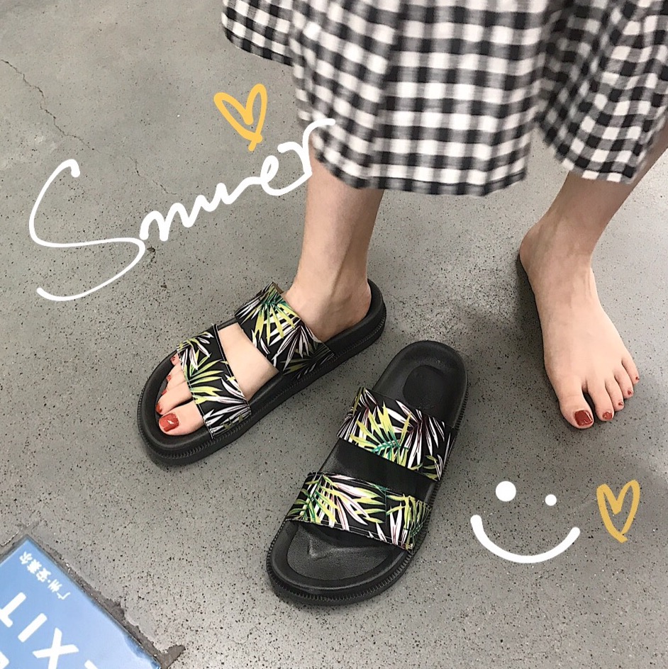 ins网红同款拖鞋女夏韩版外穿平底学生原宿chic风度假沙滩鞋厚底