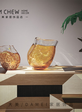 轻奢现代琥珀色斜口高级感样板间售楼处客厅茶几餐桌高档别墅大气